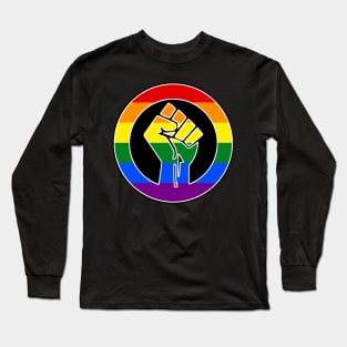 Black Lives Matter Fist Circled LGBTQ Flag Pride Rainbow Long Sleeve T-Shirt